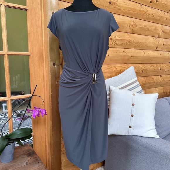 JONES STUDIO Gray Office Core Ruched Sleeveless Sheath Career Dress Plus Sz 20W - Picture 8 of 12
